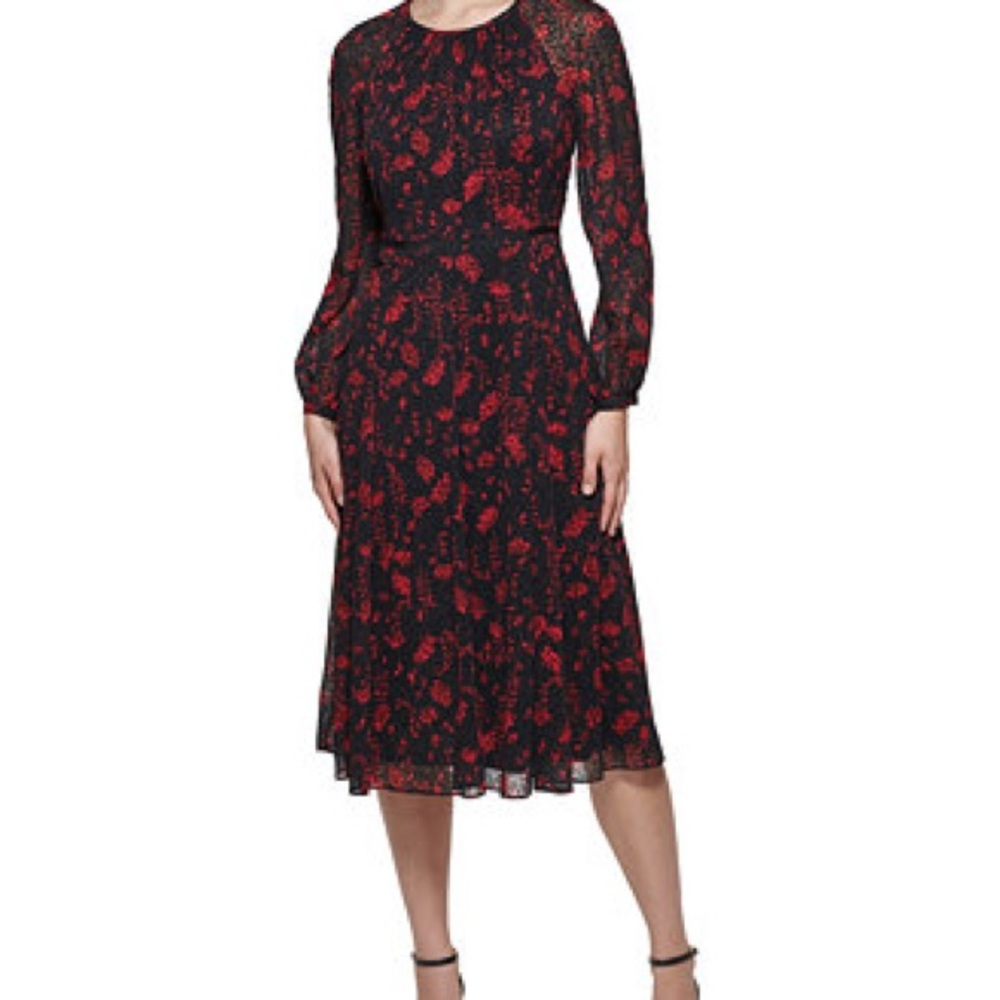 Tommy Hilfiger Black and Red Long Sleeve Dress